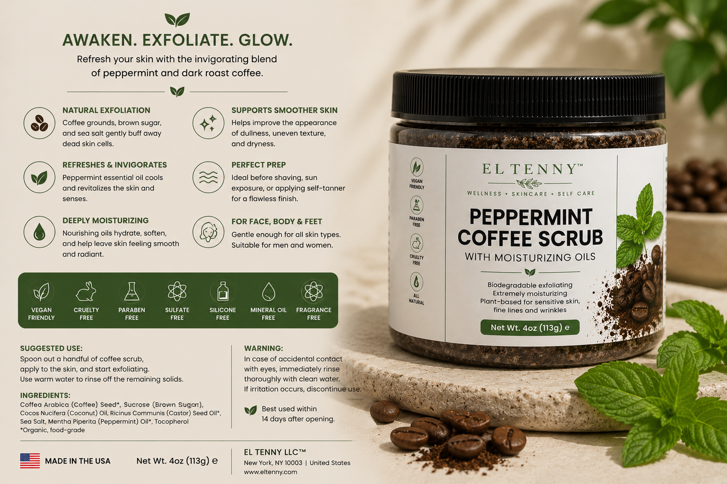 El Tenny™ Peppermint Coffee Scrub